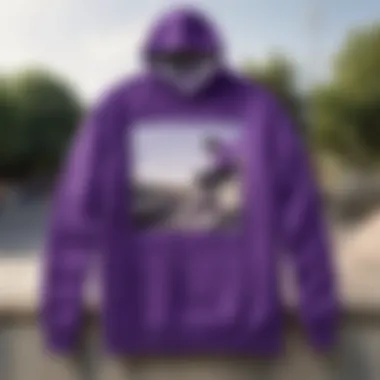 Integrating Style and Function in Skateboarding Culture Purple Nike crewneck sweatshirt showcased in a skateboarding environment
