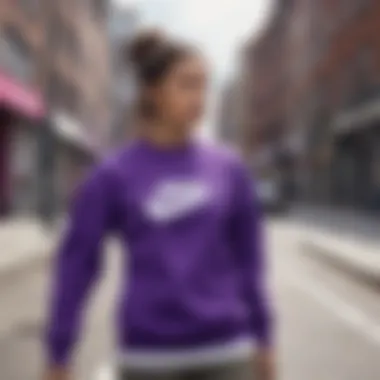 Urban Fashion Statement with the Purple Nike Crewneck Stylish outfit featuring the purple Nike crewneck sweatshirt in an urban setting