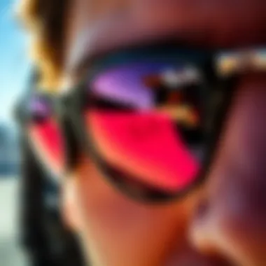 Close-up of Ray-Ban Wayfarer mirrored lenses showcasing their advanced optical technology