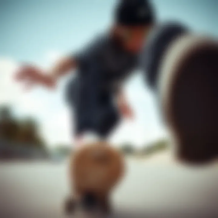 Skateboarder wearing Ray-Ban Wayfarer mirrored lenses while performing a trick