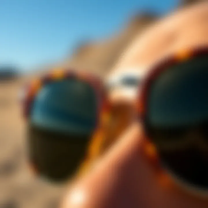 Close-up view of the lenses highlighting the quality and color options available for the sunglasses