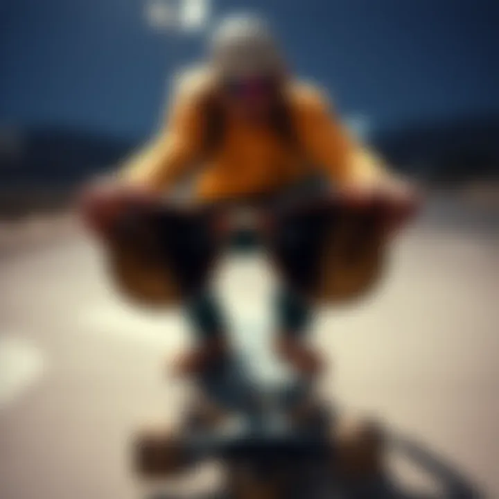 An artistic representation of the sunglasses in a skateboarding setting, symbolizing their cultural significance