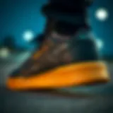 Close-up view of the Reebok Black and Gum sneaker showcasing its unique design