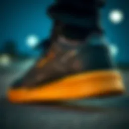 Close-up view of the Reebok Black and Gum sneaker showcasing its unique design