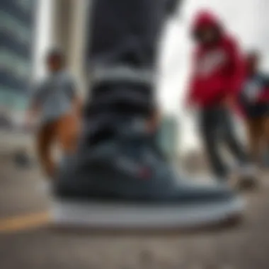 Group of skaters wearing Reebok Club C Revenge sneakers in urban setting