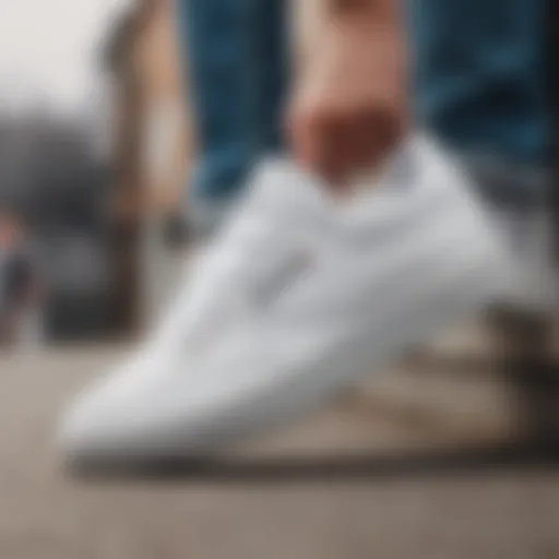 Stylish Reebok Club C White Grey sneaker on a skateboard