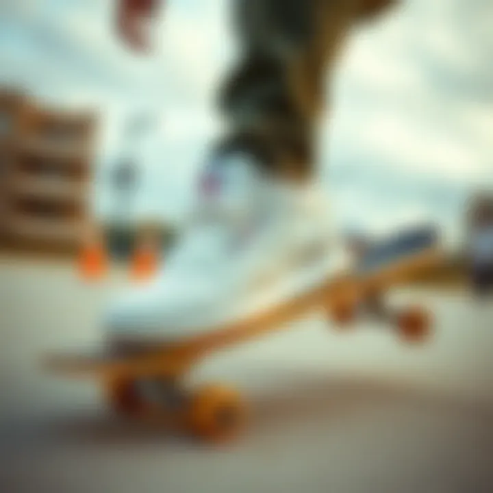 Skateboarder wearing Reebok shoes in action