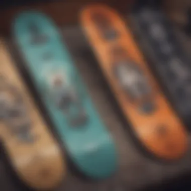 A collection of skateboard decks featuring Andrew Reynolds' signature designs