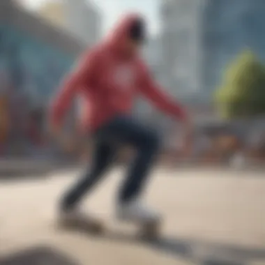 Skate Culture in Action: The Rose Hoodie in Urban Environments A group of skateboarders wearing the Riot Society Rose Hoodie in an urban skatepark setting.