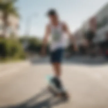 A skater wearing the Ripndip tank top in an urban setting