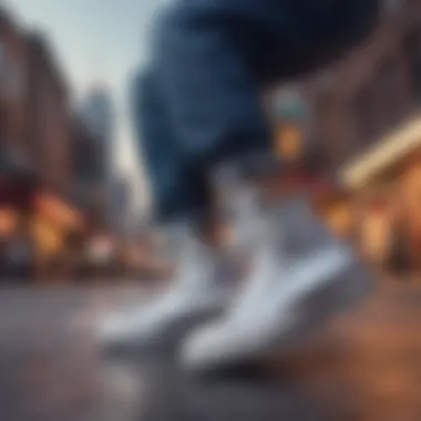 Silver high tops on a vibrant urban backdrop