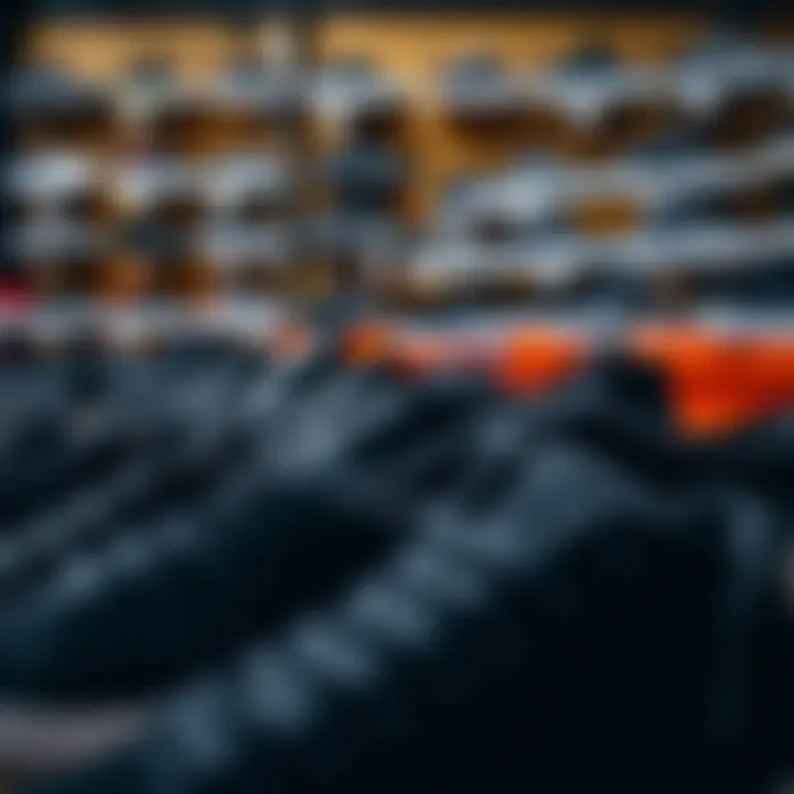 Diverse Collection of Black Skate Shoes Various black skate shoe models in a shop display