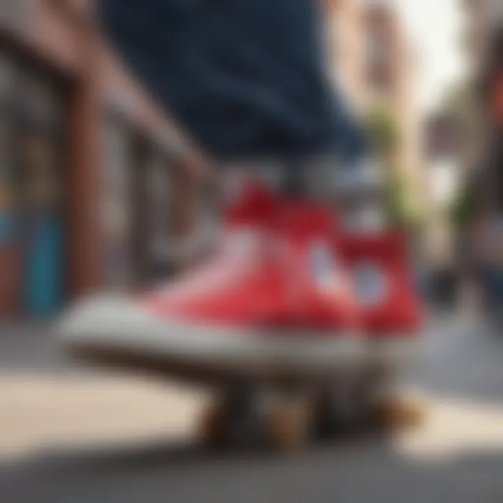 An urban setting featuring a skateboarder wearing Chuck Taylor All Star Classic Low Tops, highlighting their integration into skate culture.