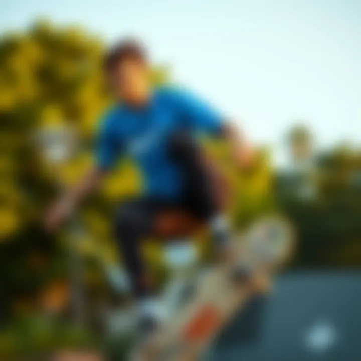 Nike Blue T-Shirt in Skateboarding Culture Skateboarder wearing Nike blue t-shirt in action