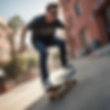 Dynamic Skateboarding Moment with Ray-Ban Wayfarer Tilt Skateboarder wearing Ray-Ban Wayfarer Tilt in action
