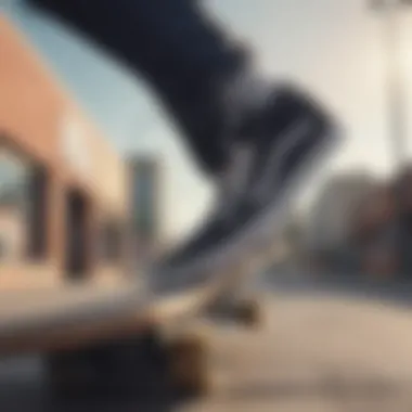 Vans Nonslip Shoes in Action on the Skateboard Skateboarder performing a trick while wearing Vans nonslip shoes