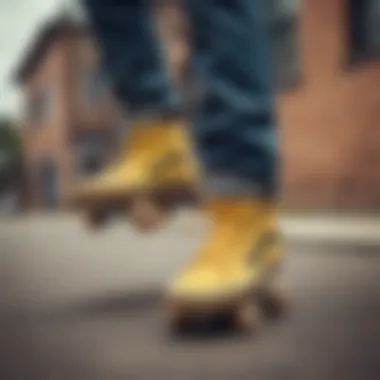 Skate Culture Meets SpongeBob Style Skateboarder wearing Vans x SpongeBob sneakers in an urban setting