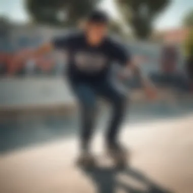 A skateboarder wearing an Anti Social Social Club shirt mid-action at a skate park.