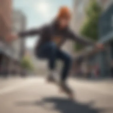 Close-up of a skateboarder wearing a beanie while performing a trick