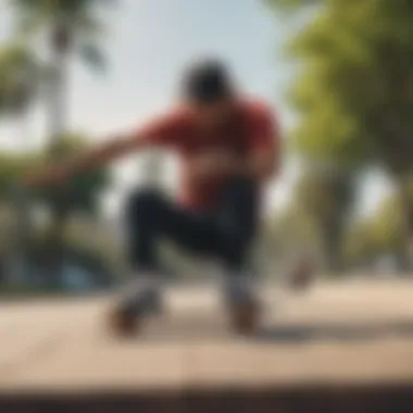 Skateboarder Embracing Comfort Skateboarder wearing Nike Benassi slides in a park