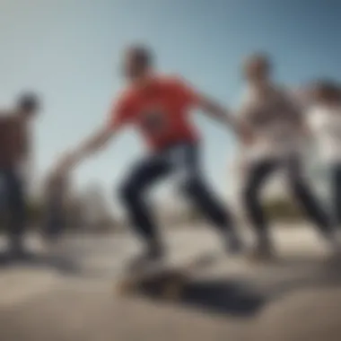 Fashion Statement: Skateboarders with Ray-Ban Wayfarer Tilt Group of skateboarders showcasing fashion with Wayfarer Tilt