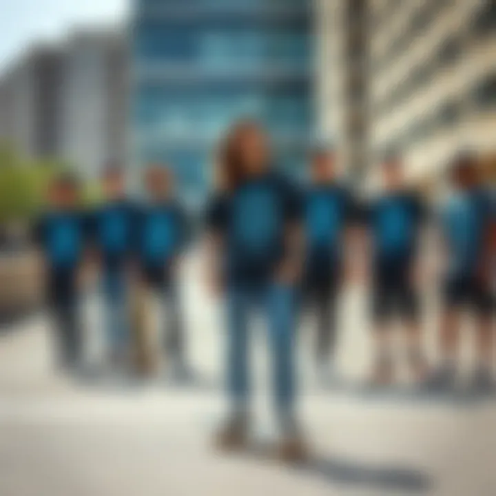 Unity in Skate Culture A group of skateboarders showcasing their black blue graphic tees in an urban setting.