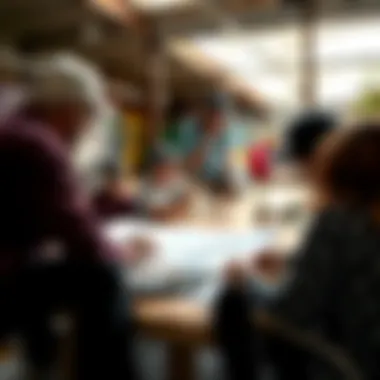 A group of community members discussing skatepark design plans