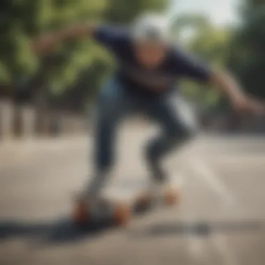 Skater in Action with Ceramic Bearings Skater performing tricks with a skateboard featuring ceramic bearings.