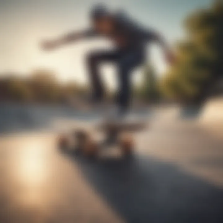 A skater performing tricks on a blank deck at a skate park.