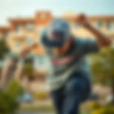 Skater in Action with Snap Back Cap A skater performing tricks while wearing a stylish snap back cap