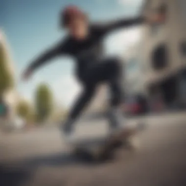 Skater in Action with Tripp Pants A skater performing tricks while wearing stylish tripp pants