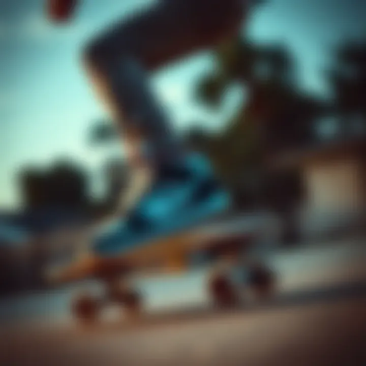 Skater performing tricks while wearing Nike mid top shoes