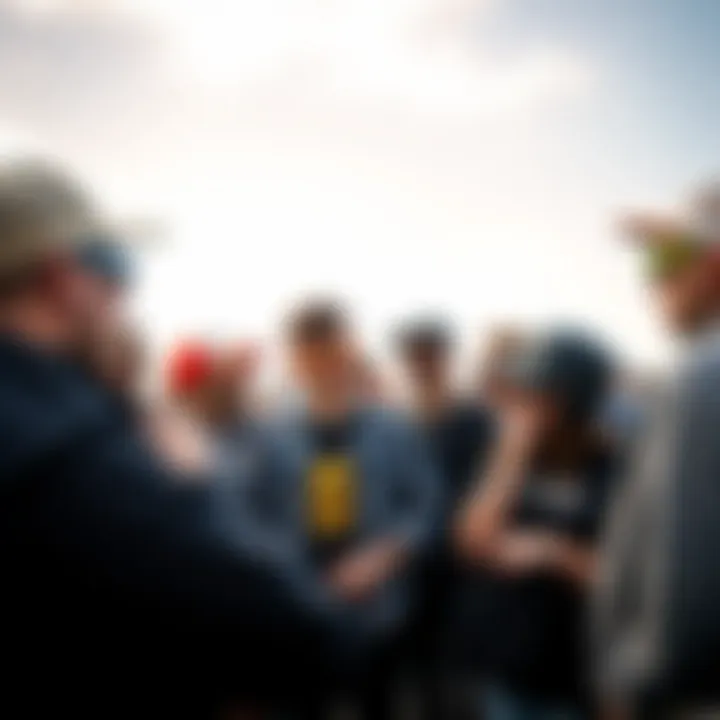 Community Engagement Around Dragoneyewear A group of skaters discussing and trying out Dragoneyewear sunglasses