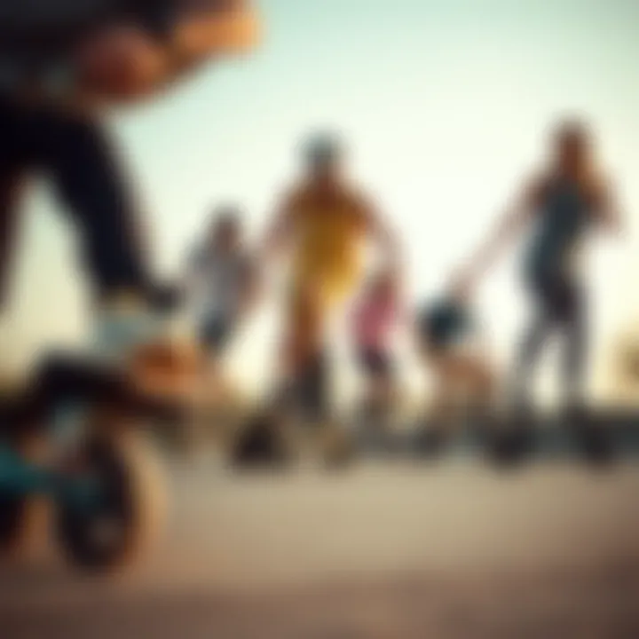 Skaters enjoying different styles using three-wheel and four-wheel skates.