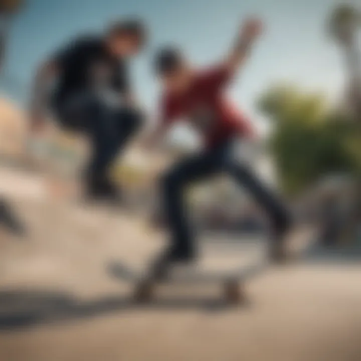 A group of skaters showcasing Emerica gear in an urban environment