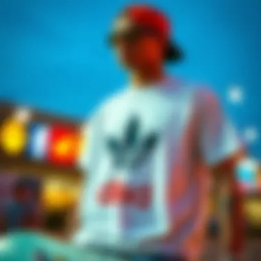 The Digital Influence on Streetwear Social media icons and streetwear tees, illustrating the impact of digital trends.