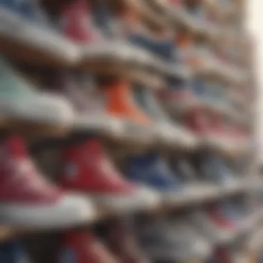 Innovative Designs of Stacked Chuck Taylors A close-up view of stacked Chuck Taylors showcasing unique designs