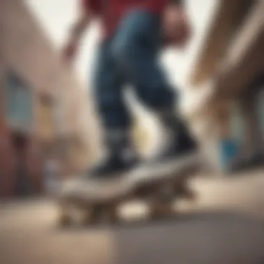 Skaters performing tricks while wearing stacked Chuck Taylors