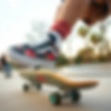 Expressive Skate Culture Skateboarder showcasing floral Vans at a skate park