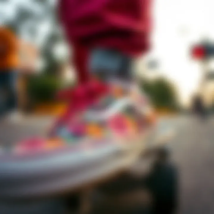 Floral Vans in Motion Vibrant floral Vans on a skateboard