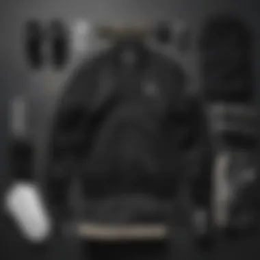 Flat Lay of the All Black Adidas Jacket with Skate Gear Flat lay of the Adidas jacket with skateboarding accessories