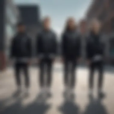 Skaters in Various Outfits Featuring the All Black Adidas Jacket Group of skaters showcasing their outfits featuring the Adidas jacket
