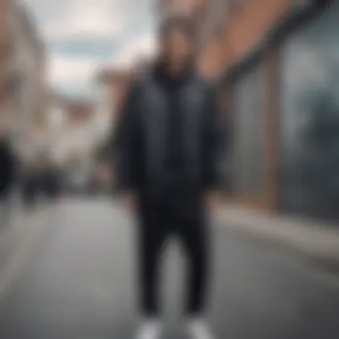 Stylish skateboarder wearing the Adidas jacket in an urban environment