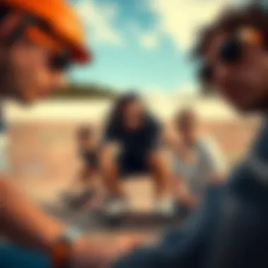 Skateboarders in Action with Dark Ray-Bans Group of skateboarders wearing dark sunglasses during a trick session