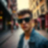 Stylish skateboarder wearing dark Ray-Bans in an urban setting