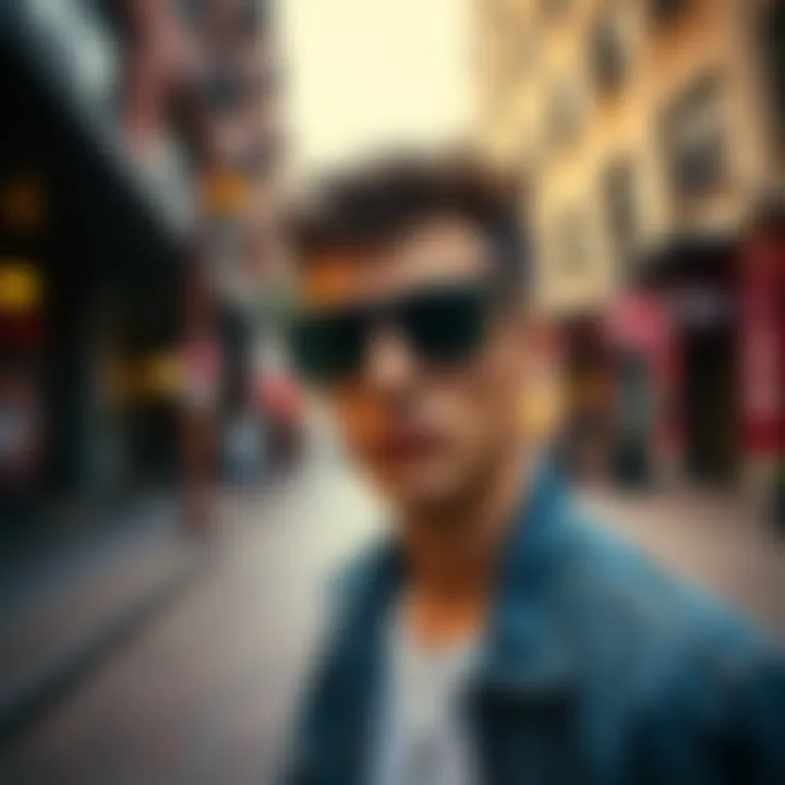 Urban Style with Dark Ray-Bans Stylish skateboarder wearing dark Ray-Bans in an urban setting