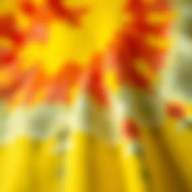 Close-up of yellow tie dye sweatshirt fabric texture