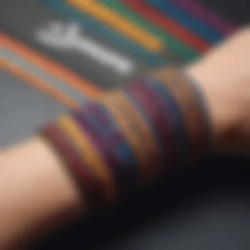 Close-up of colorful braided wristbands showcasing intricate patterns