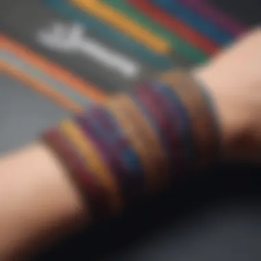 Intricate Patterns in Braided Wristbands Close-up of colorful braided wristbands showcasing intricate patterns