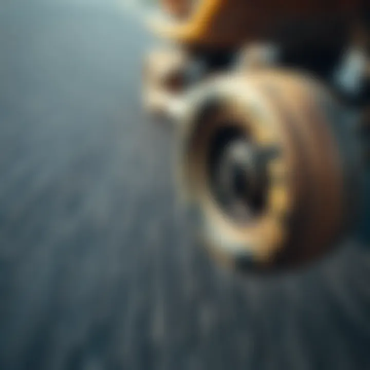 Smooth Ride: The Importance of Quality Wheels Close-up of skateboard wheels gliding over smooth asphalt